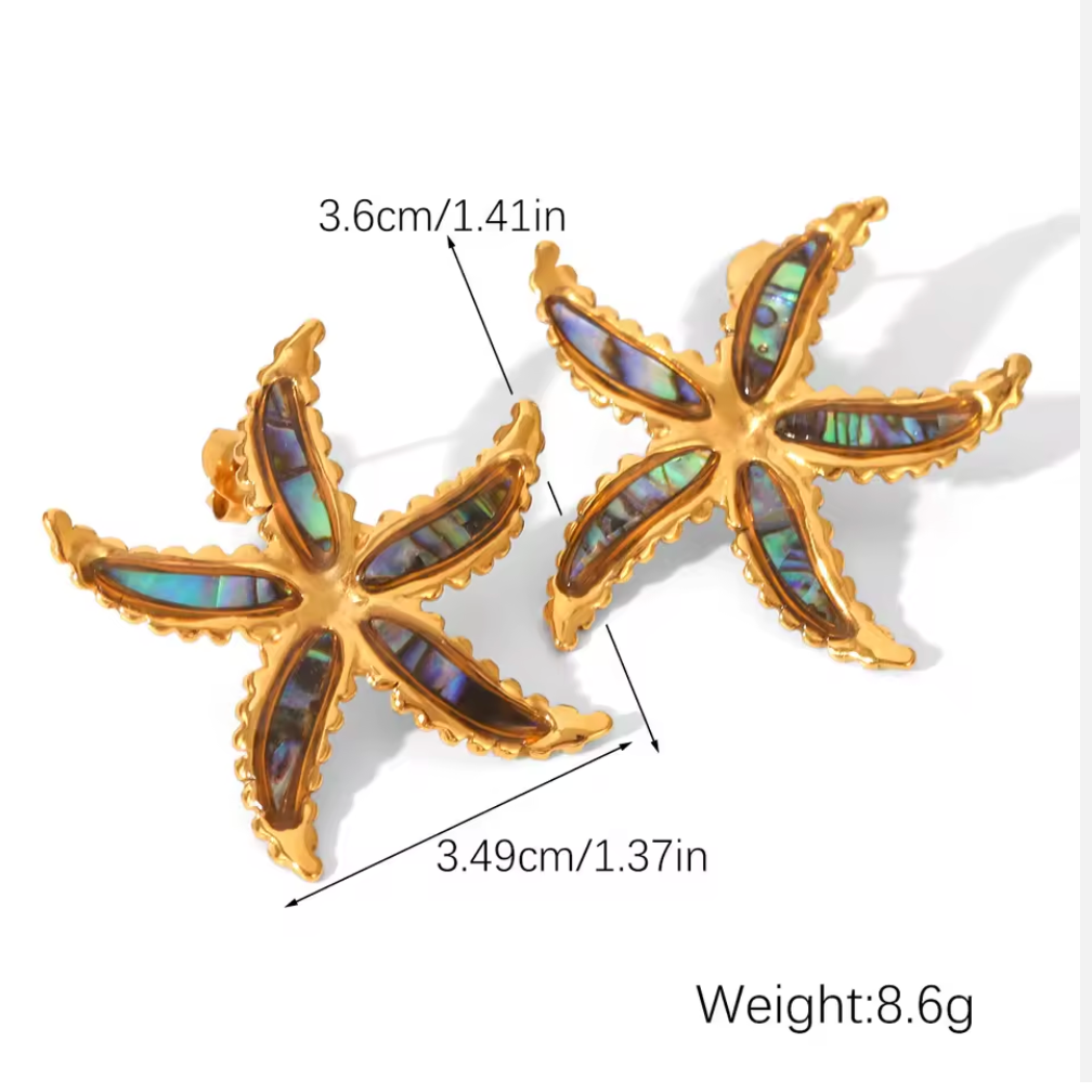 Silver PVD Plated Stainless Steel Starfish Abalone Shell Stud Earring