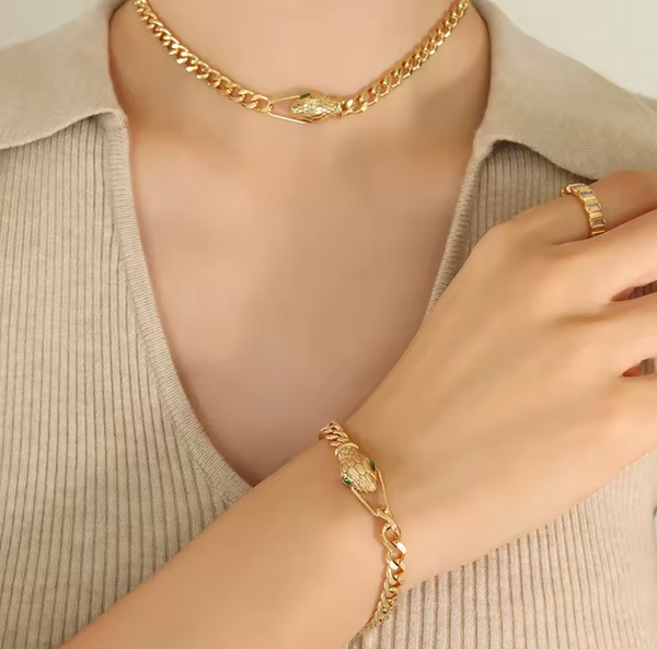 Stainless Steel Snake Chain Necklace Bracelet Set