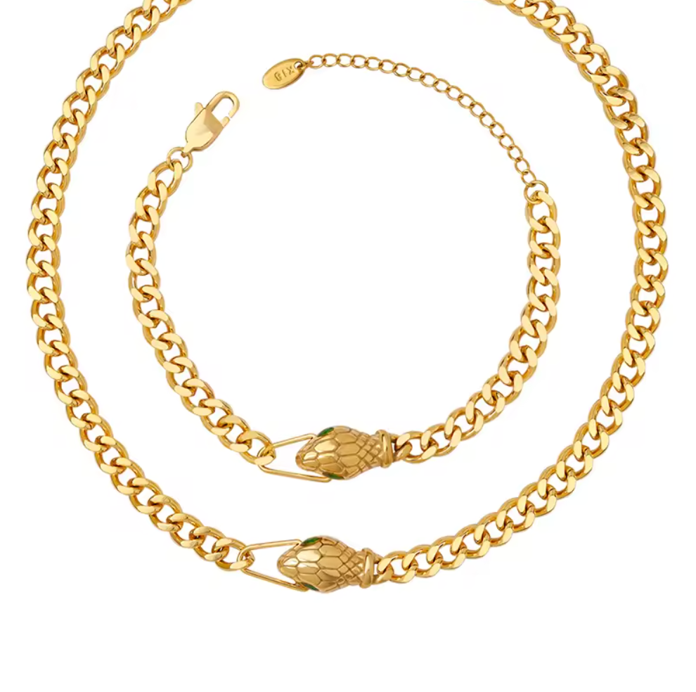 Stainless Steel Snake Chain Necklace Bracelet Set